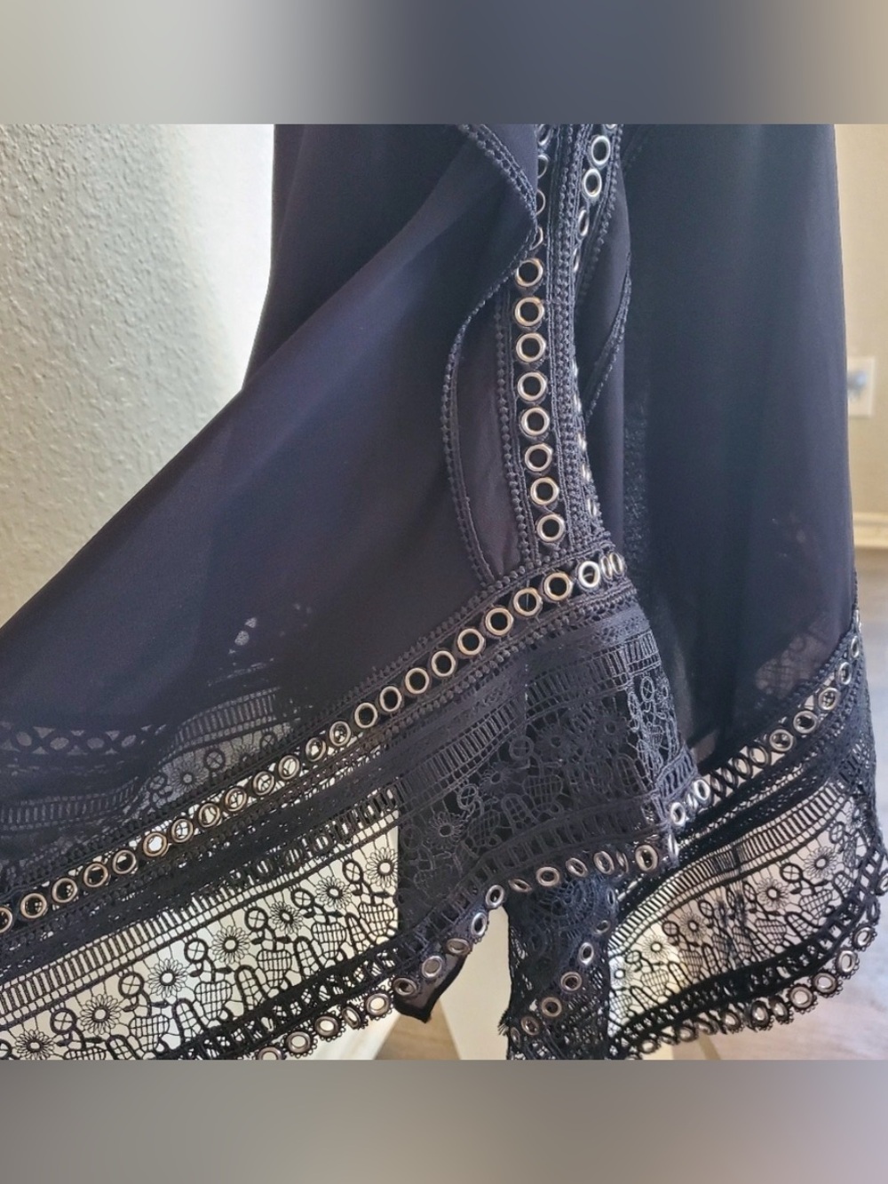 AllSaints Alicia Lace & Metal Midi Dress handkerchief hem 4 small All Saints - Picture 12 of 16